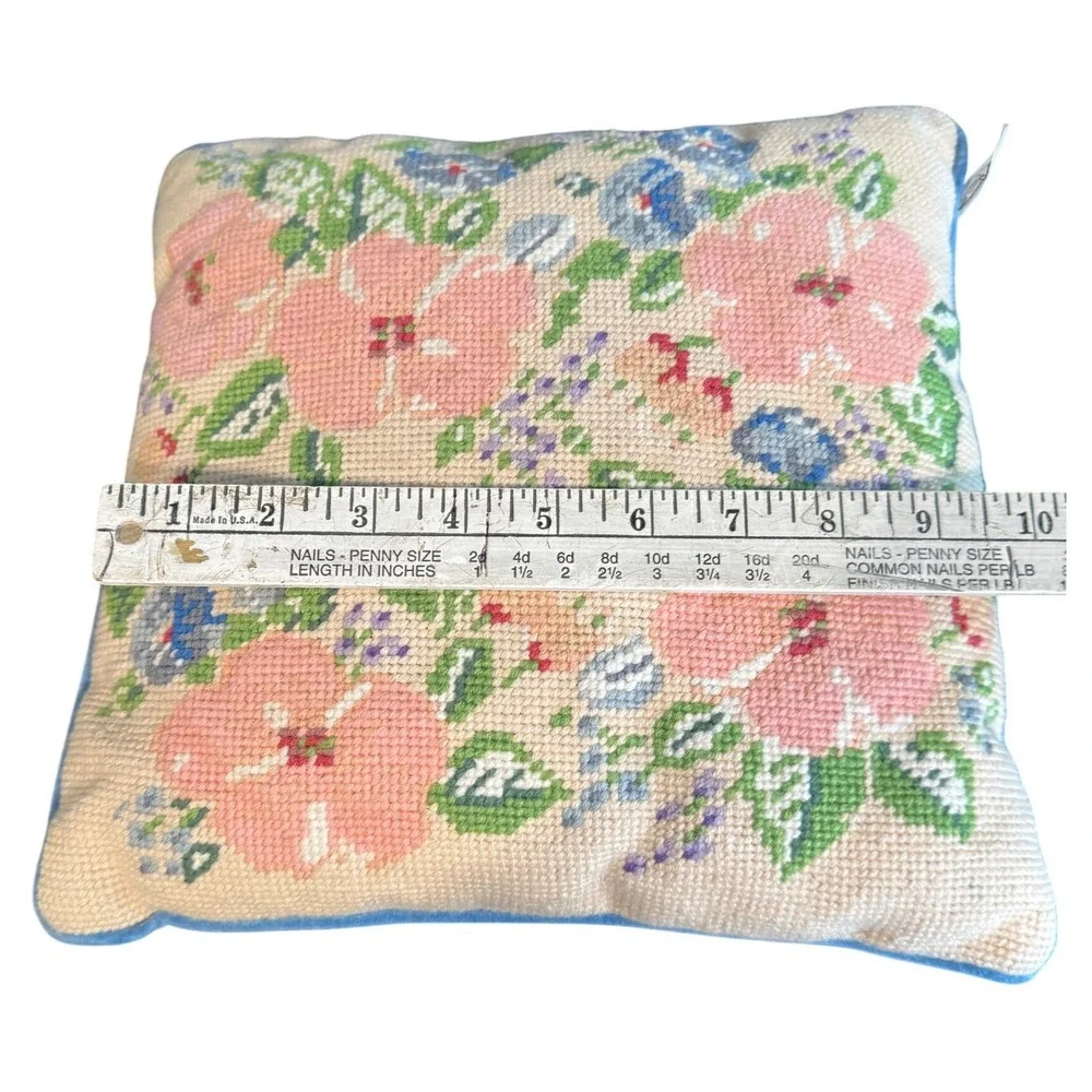 San Francisco Music Box Co Floral Needlepoint Musical Pillow Blue Velvet 10x10‎